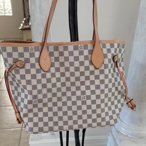Faux Neverful Stylish Checkered Tote Bag - Tan and Cream